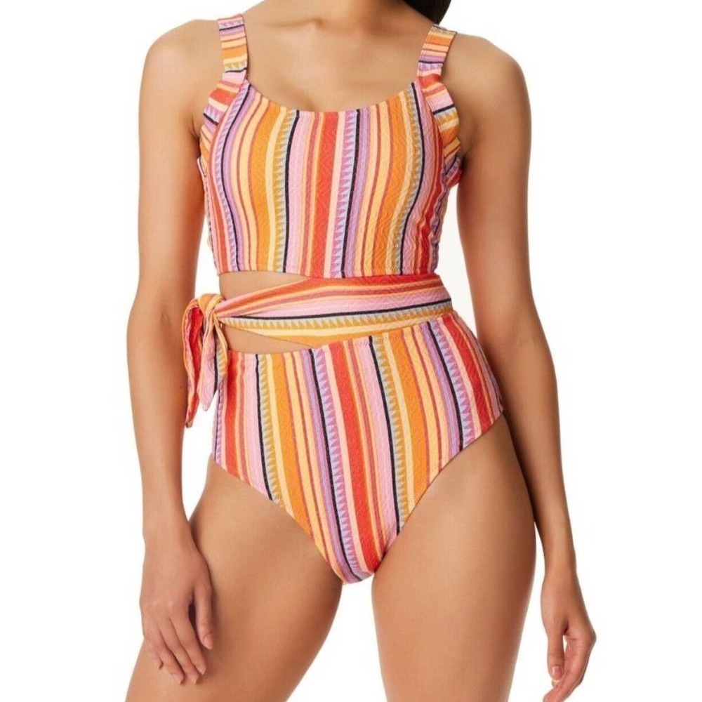 Jessica Simpson Femme Stripe one piece bathing suit side tie M